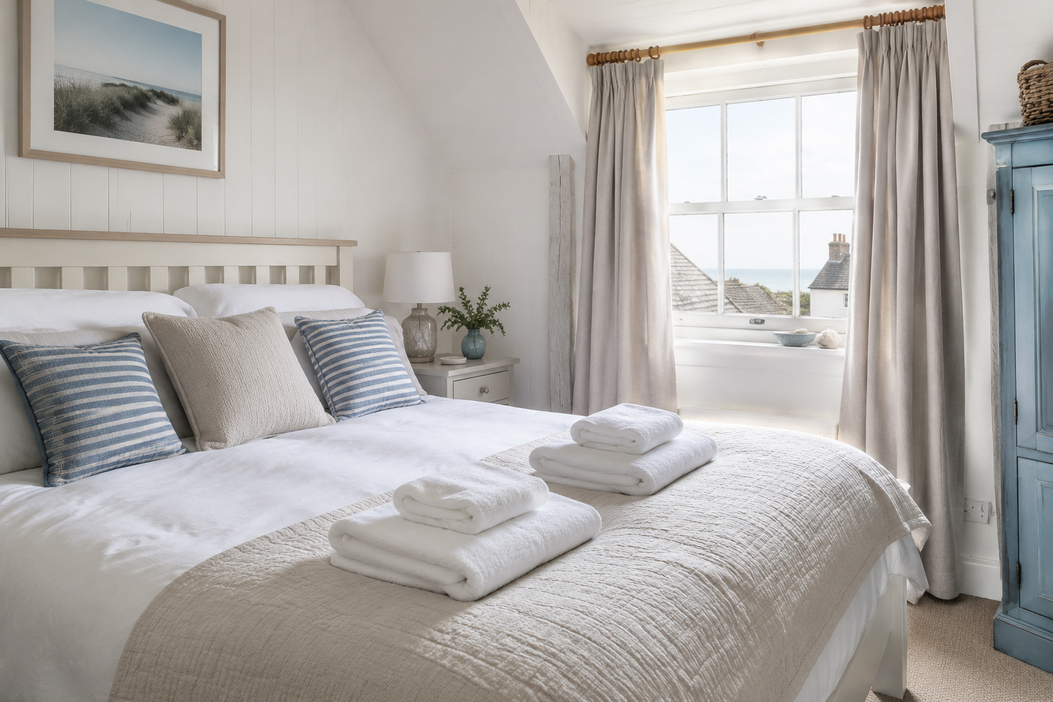 Freshly prepared holiday-let bedroom